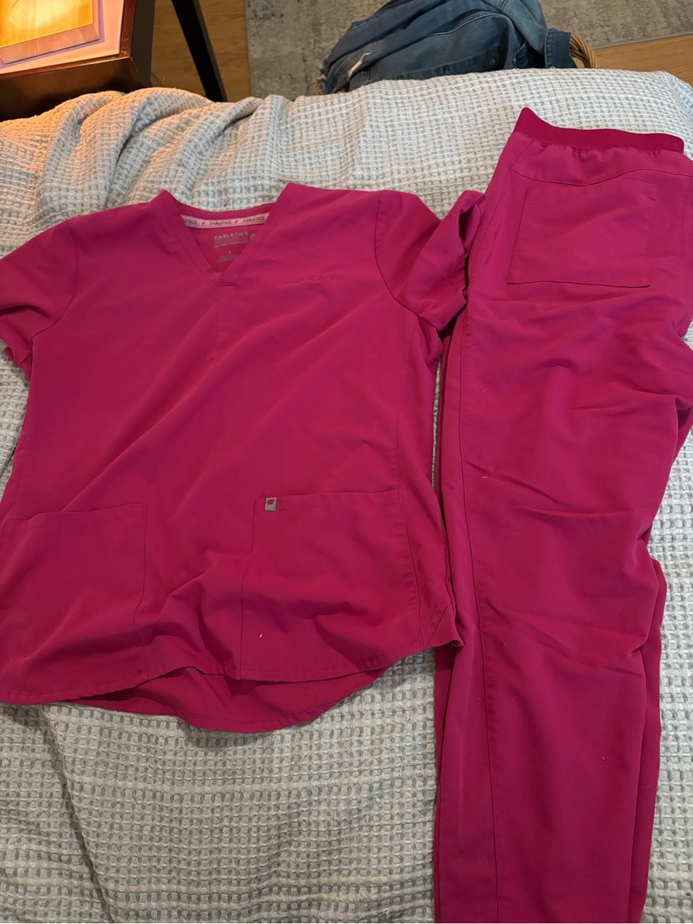 Fabletics Women's Magenta Scrub Top & Pants Set